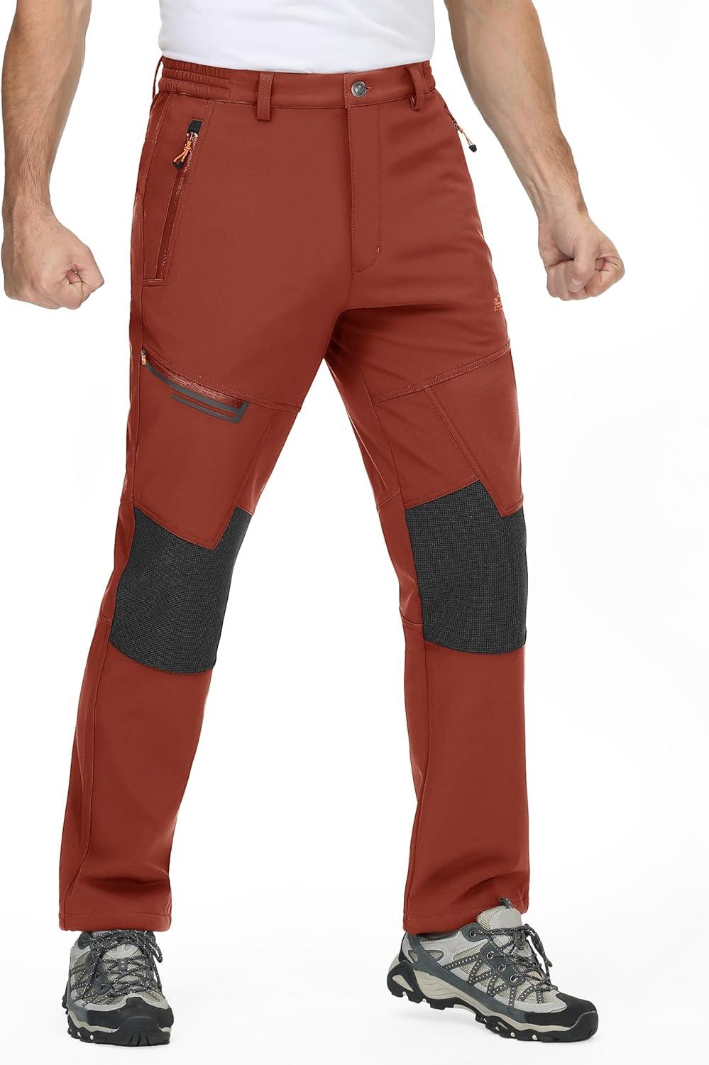 imageTACVASEN Mens Snow Ski Pants Winter Fleece Lined Pants for Mens Water Resistant Snowboarding HikingOrange Red