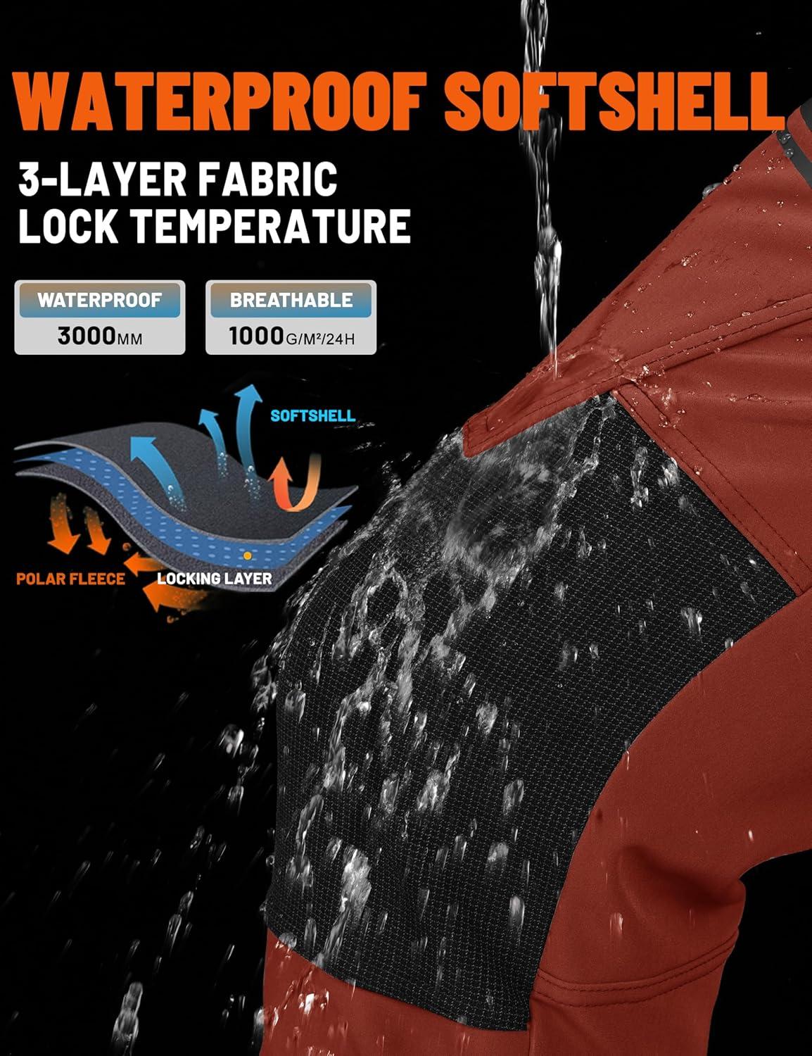 imageTACVASEN Mens Snow Ski Pants Winter Fleece Lined Pants for Mens Water Resistant Snowboarding HikingOrange Red