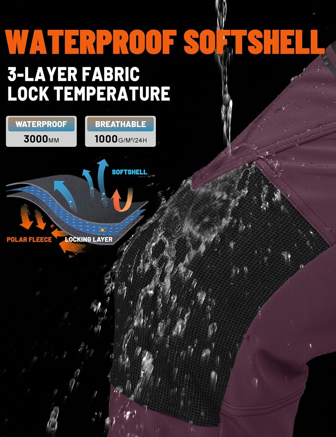 imageTACVASEN Mens Snow Ski Pants Winter Fleece Lined Pants for Mens Water Resistant Snowboarding HikingPurple Red