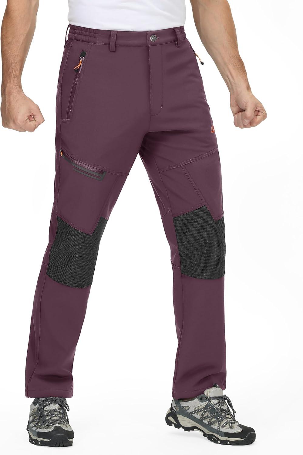 imageTACVASEN Mens Snow Ski Pants Winter Fleece Lined Pants for Mens Water Resistant Snowboarding HikingPurple Red