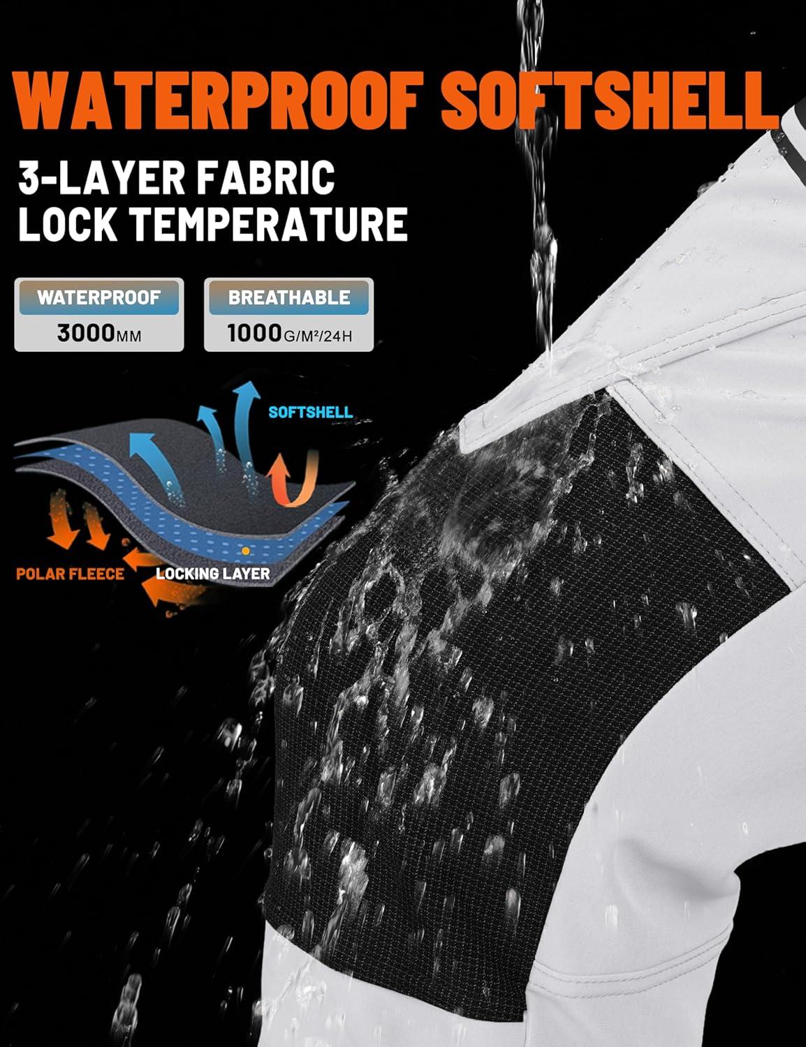 imageTACVASEN Mens Snow Ski Pants Winter Fleece Lined Pants for Mens Water Resistant Snowboarding HikingWhite