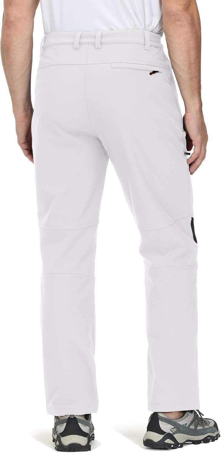 imageTACVASEN Mens Snow Ski Pants Winter Fleece Lined Pants for Mens Water Resistant Snowboarding HikingWhite