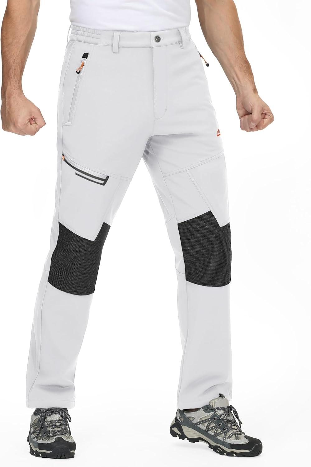 imageTACVASEN Mens Snow Ski Pants Winter Fleece Lined Pants for Mens Water Resistant Snowboarding HikingWhite