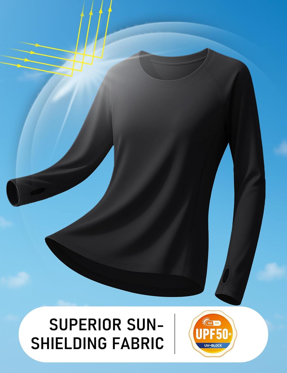 imageTACVASEN Sun Shirt Women Long Sleeve Athletic Yoga UPF 50 Tops with Thumb Holes Quick Dry UV Protection Running ShirtsBlack