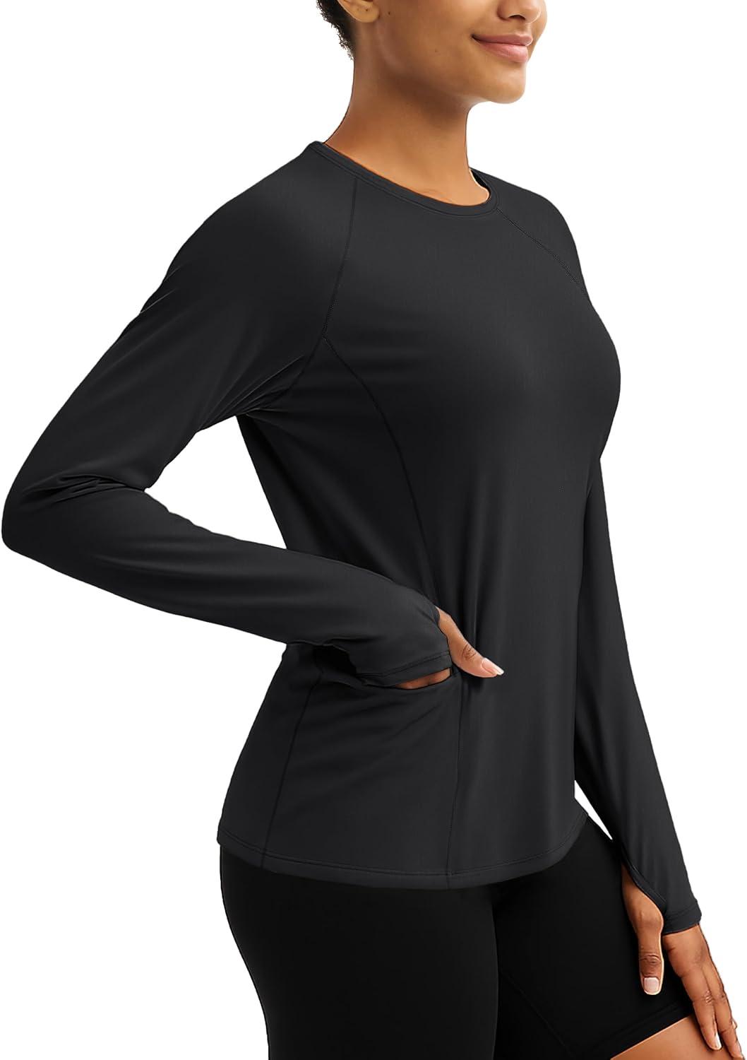 imageTACVASEN Sun Shirt Women Long Sleeve Athletic Yoga UPF 50 Tops with Thumb Holes Quick Dry UV Protection Running ShirtsBlack