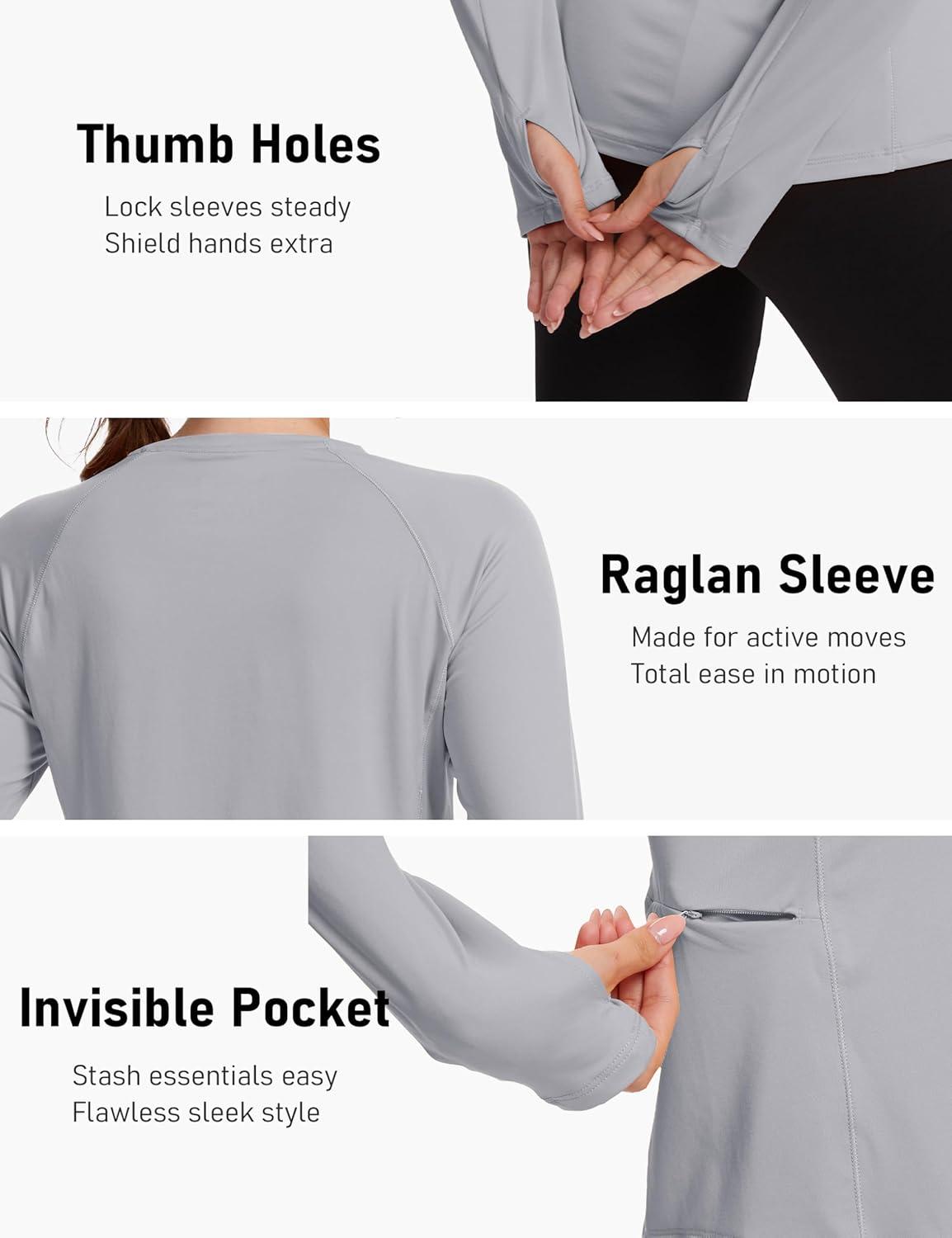 imageTACVASEN Sun Shirt Women Long Sleeve Athletic Yoga UPF 50 Tops with Thumb Holes Quick Dry UV Protection Running ShirtsBrightgray