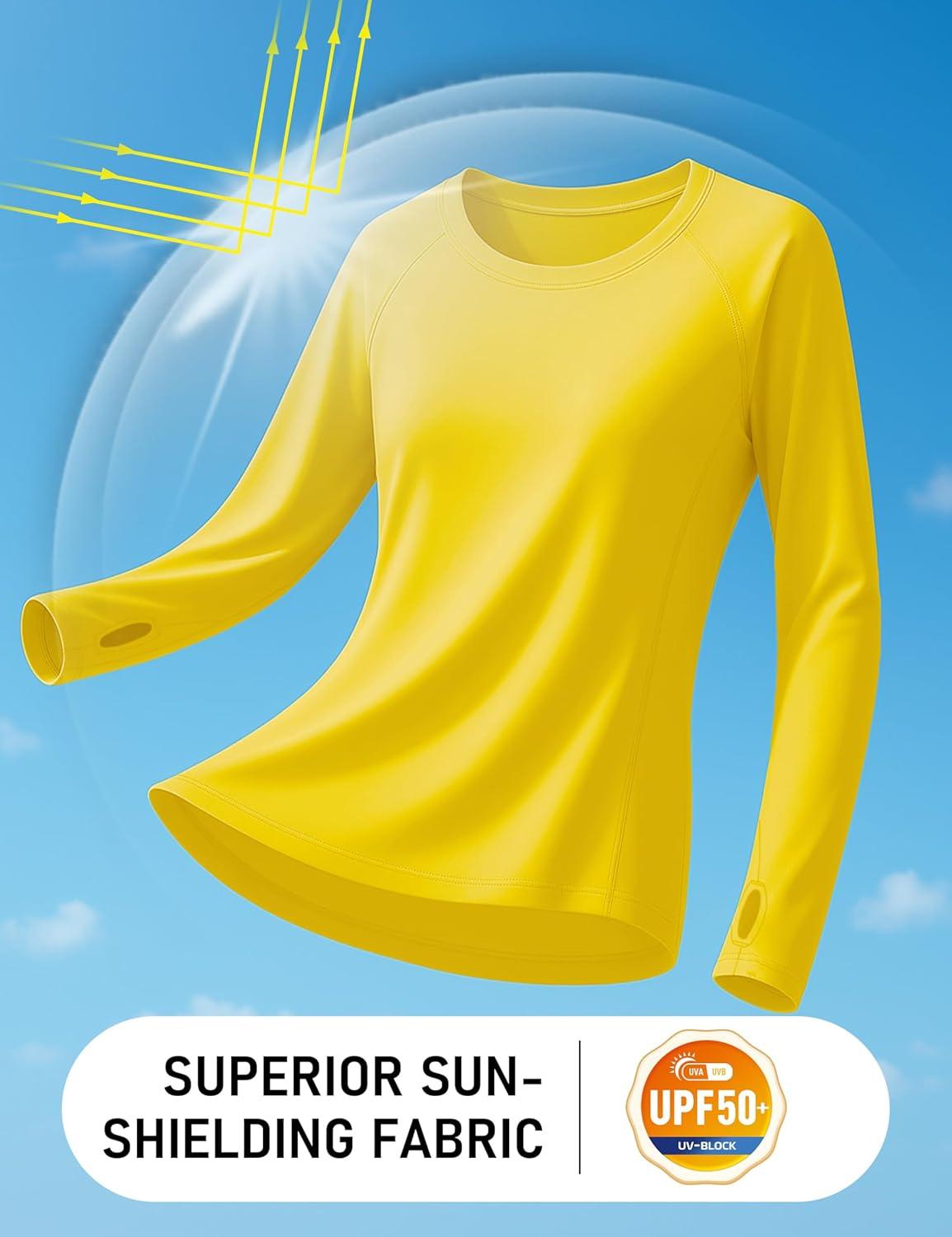 imageTACVASEN Sun Shirt Women Long Sleeve Athletic Yoga UPF 50 Tops with Thumb Holes Quick Dry UV Protection Running ShirtsBrightyellow