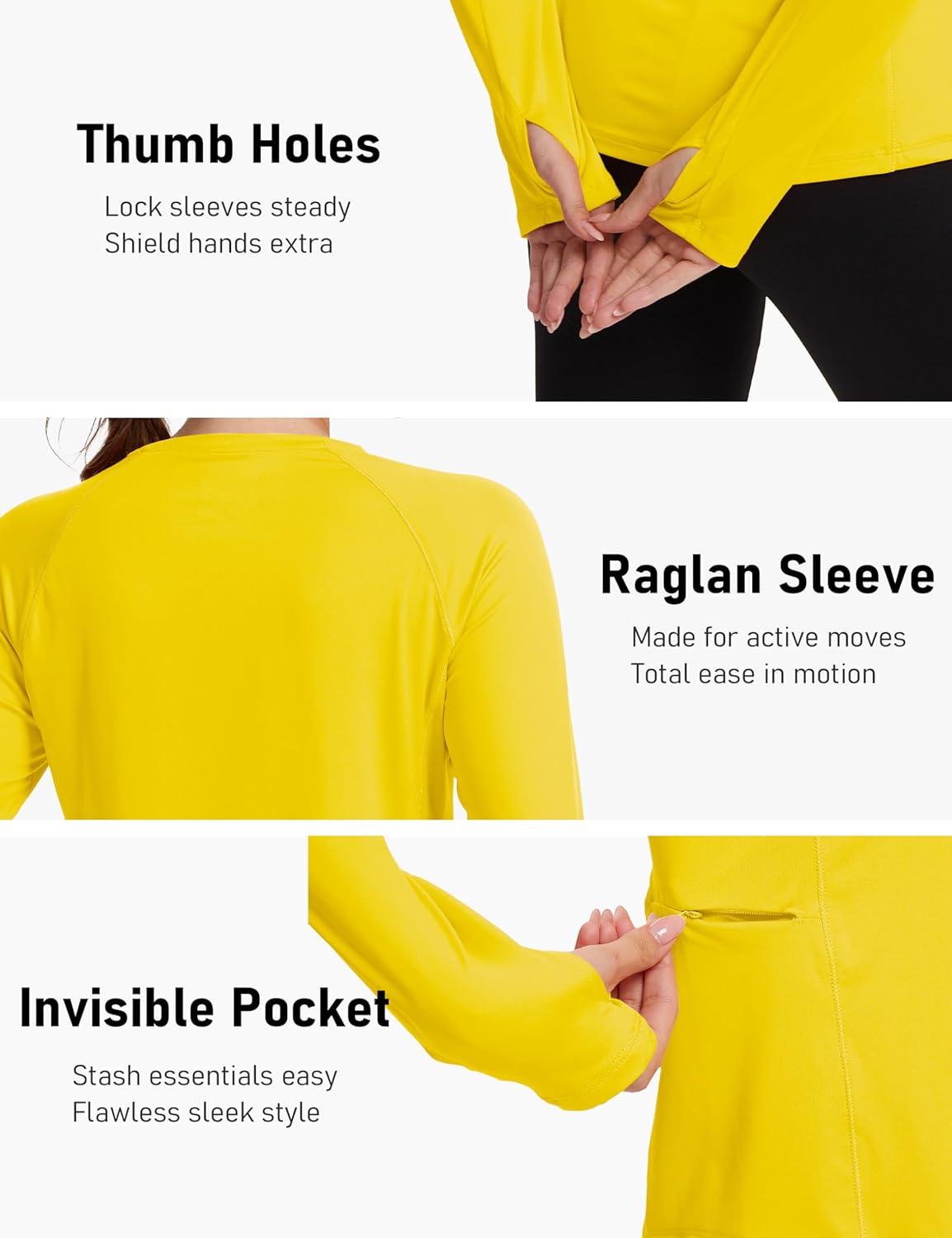 imageTACVASEN Sun Shirt Women Long Sleeve Athletic Yoga UPF 50 Tops with Thumb Holes Quick Dry UV Protection Running ShirtsBrightyellow