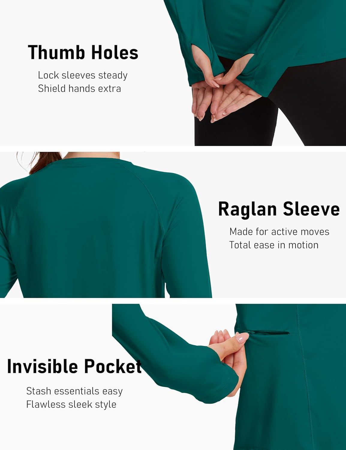 imageTACVASEN Sun Shirt Women Long Sleeve Athletic Yoga UPF 50 Tops with Thumb Holes Quick Dry UV Protection Running ShirtsE Green