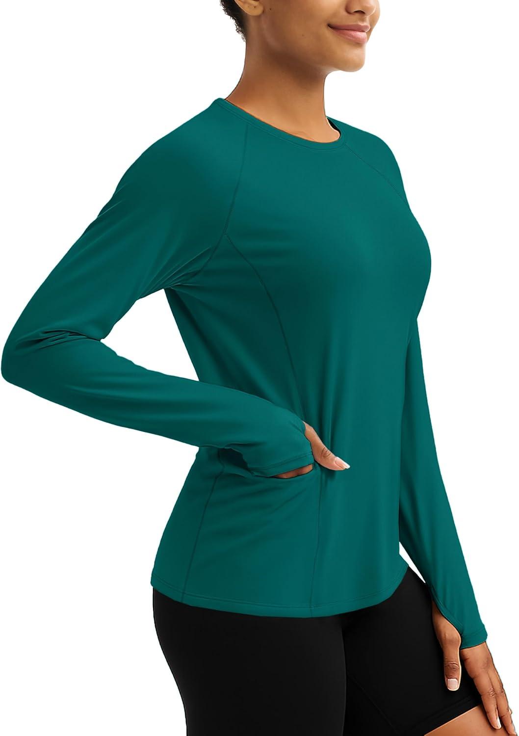 imageTACVASEN Sun Shirt Women Long Sleeve Athletic Yoga UPF 50 Tops with Thumb Holes Quick Dry UV Protection Running ShirtsE Green