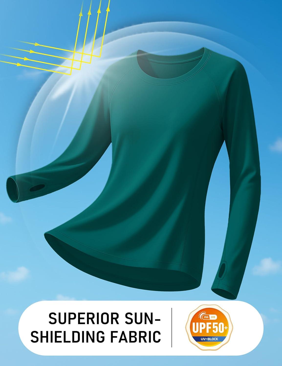 imageTACVASEN Sun Shirt Women Long Sleeve Athletic Yoga UPF 50 Tops with Thumb Holes Quick Dry UV Protection Running ShirtsE Green