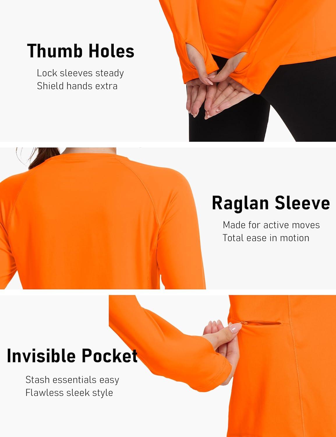 imageTACVASEN Sun Shirt Women Long Sleeve Athletic Yoga UPF 50 Tops with Thumb Holes Quick Dry UV Protection Running ShirtsFrorange