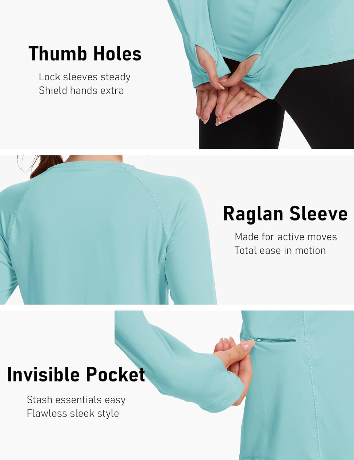 imageTACVASEN Sun Shirt Women Long Sleeve Athletic Yoga UPF 50 Tops with Thumb Holes Quick Dry UV Protection Running ShirtsLake Blue