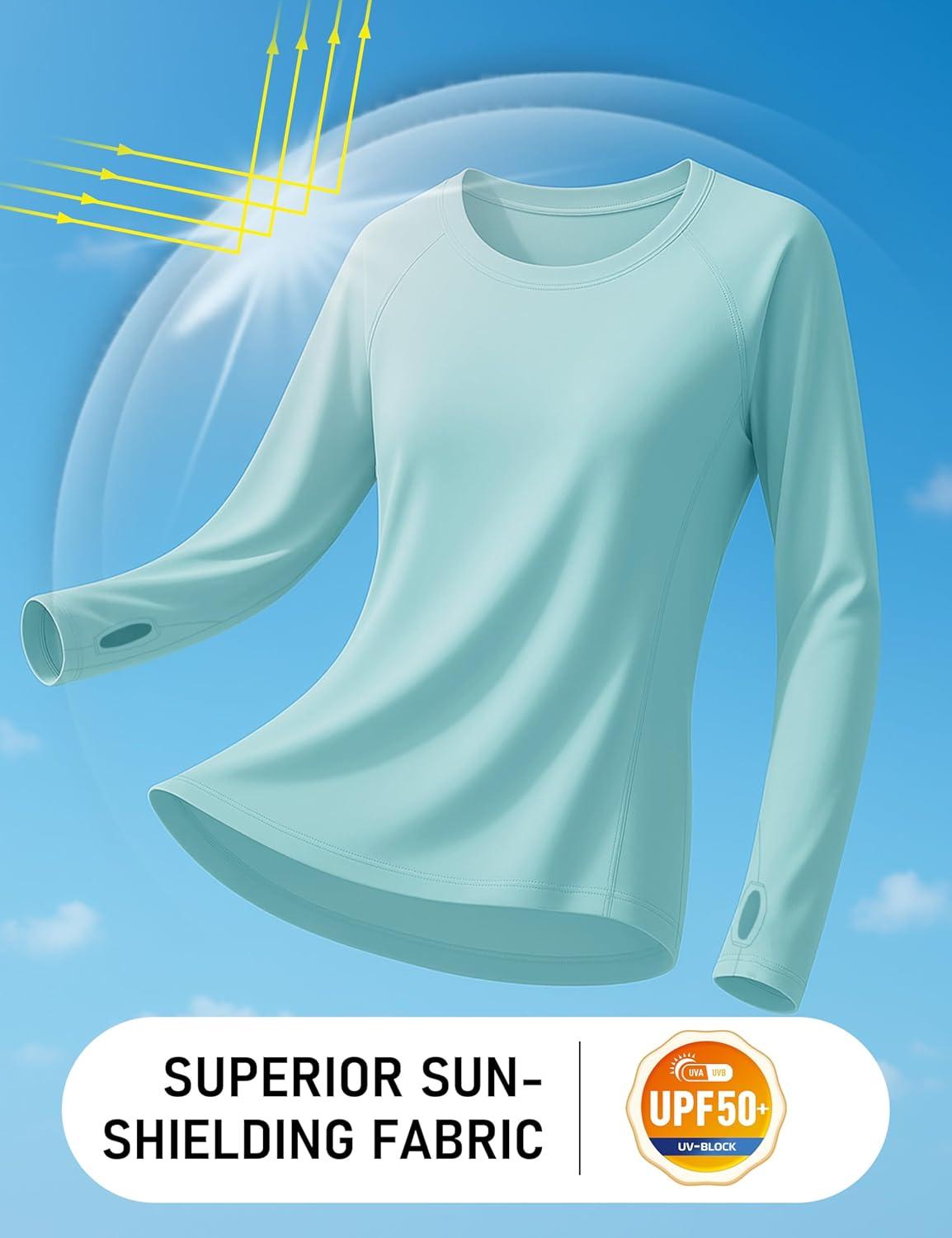 imageTACVASEN Sun Shirt Women Long Sleeve Athletic Yoga UPF 50 Tops with Thumb Holes Quick Dry UV Protection Running ShirtsLake Blue