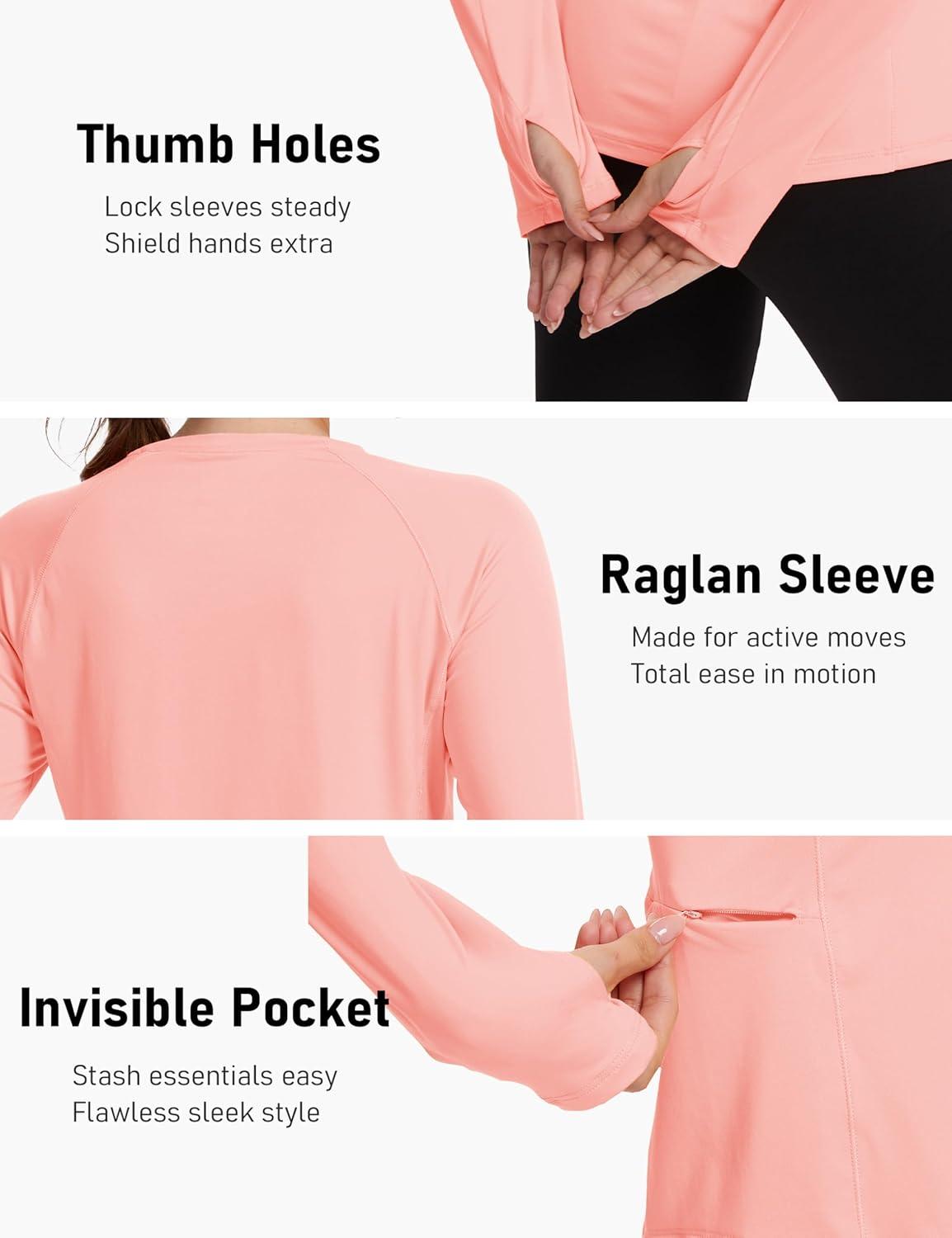 imageTACVASEN Sun Shirt Women Long Sleeve Athletic Yoga UPF 50 Tops with Thumb Holes Quick Dry UV Protection Running ShirtsLightpink