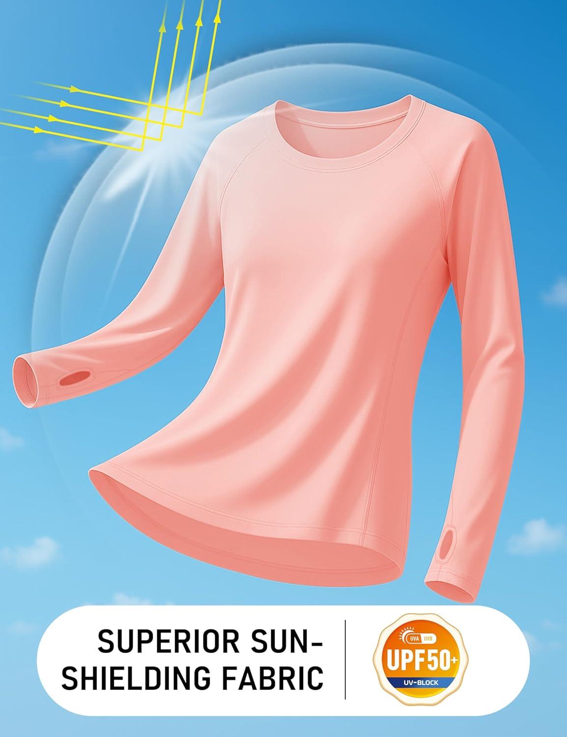 imageTACVASEN Sun Shirt Women Long Sleeve Athletic Yoga UPF 50 Tops with Thumb Holes Quick Dry UV Protection Running ShirtsLightpink