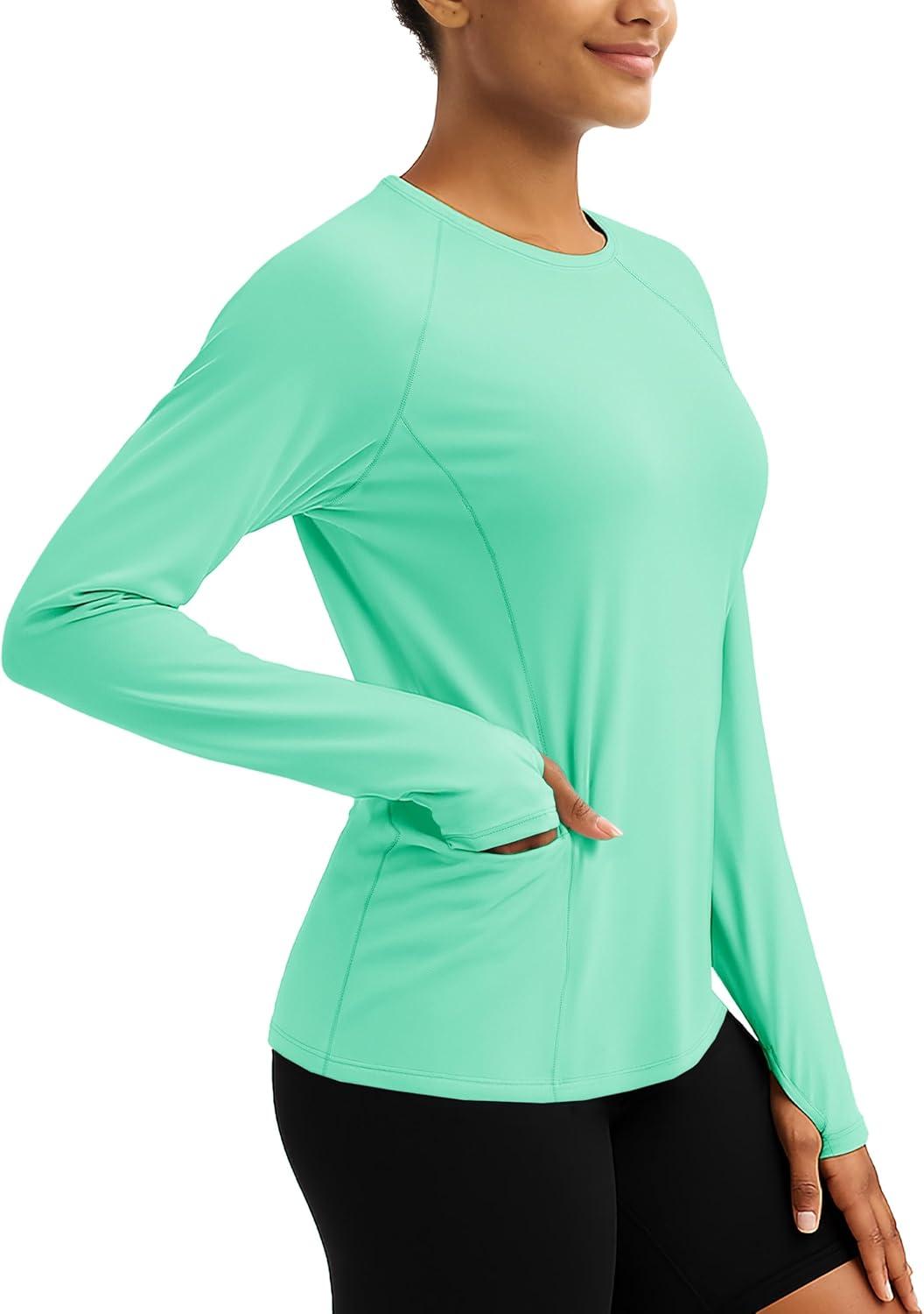 imageTACVASEN Sun Shirt Women Long Sleeve Athletic Yoga UPF 50 Tops with Thumb Holes Quick Dry UV Protection Running ShirtsMint Green