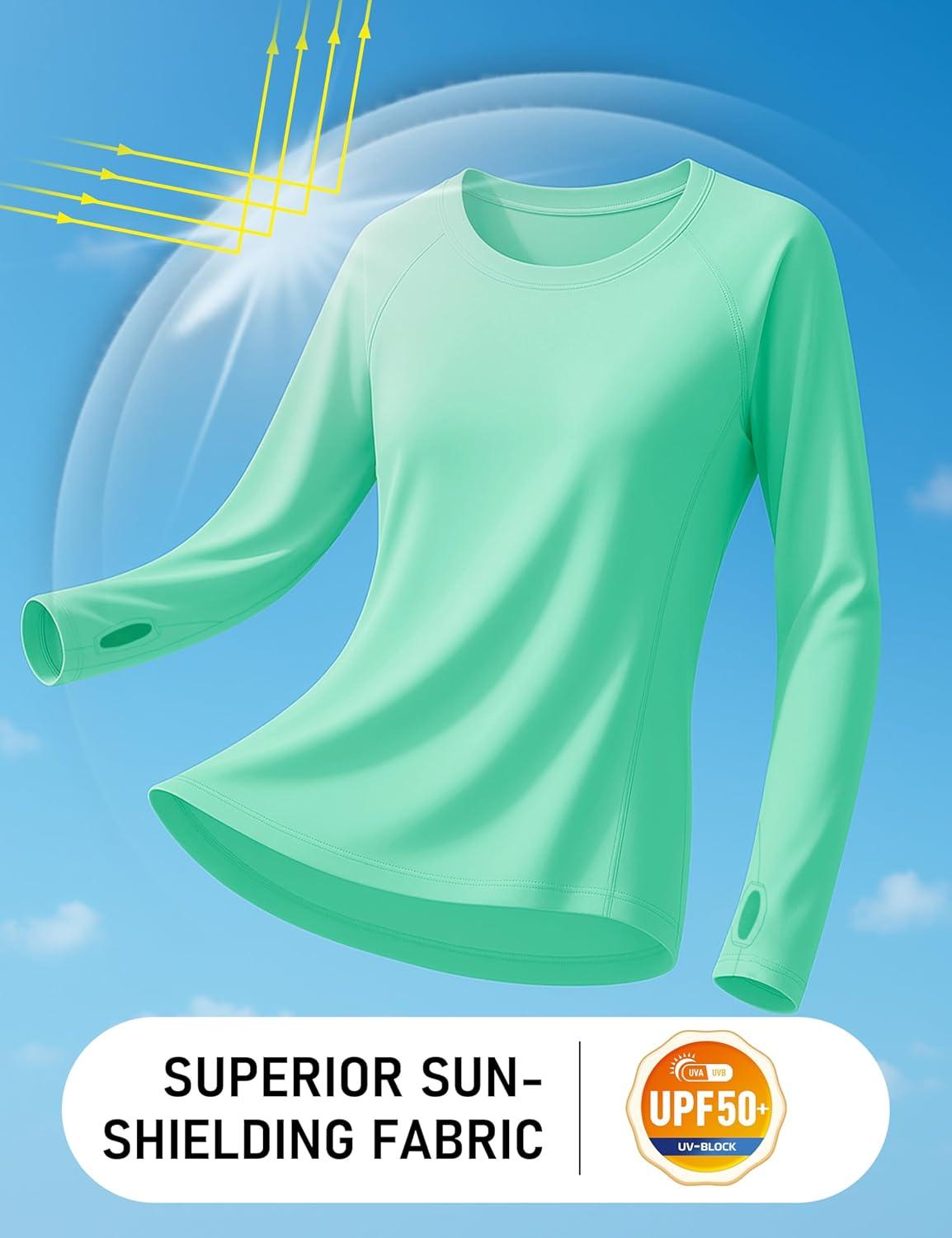 imageTACVASEN Sun Shirt Women Long Sleeve Athletic Yoga UPF 50 Tops with Thumb Holes Quick Dry UV Protection Running ShirtsMint Green