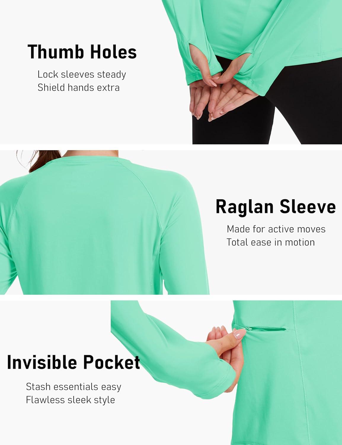 imageTACVASEN Sun Shirt Women Long Sleeve Athletic Yoga UPF 50 Tops with Thumb Holes Quick Dry UV Protection Running ShirtsMint Green