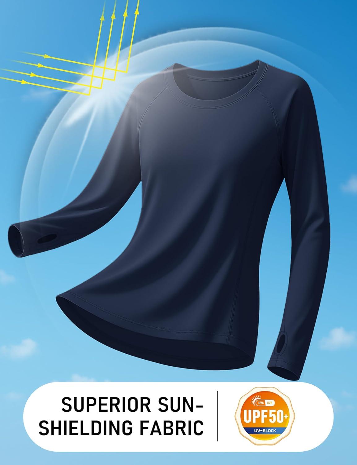 imageTACVASEN Sun Shirt Women Long Sleeve Athletic Yoga UPF 50 Tops with Thumb Holes Quick Dry UV Protection Running ShirtsNavy
