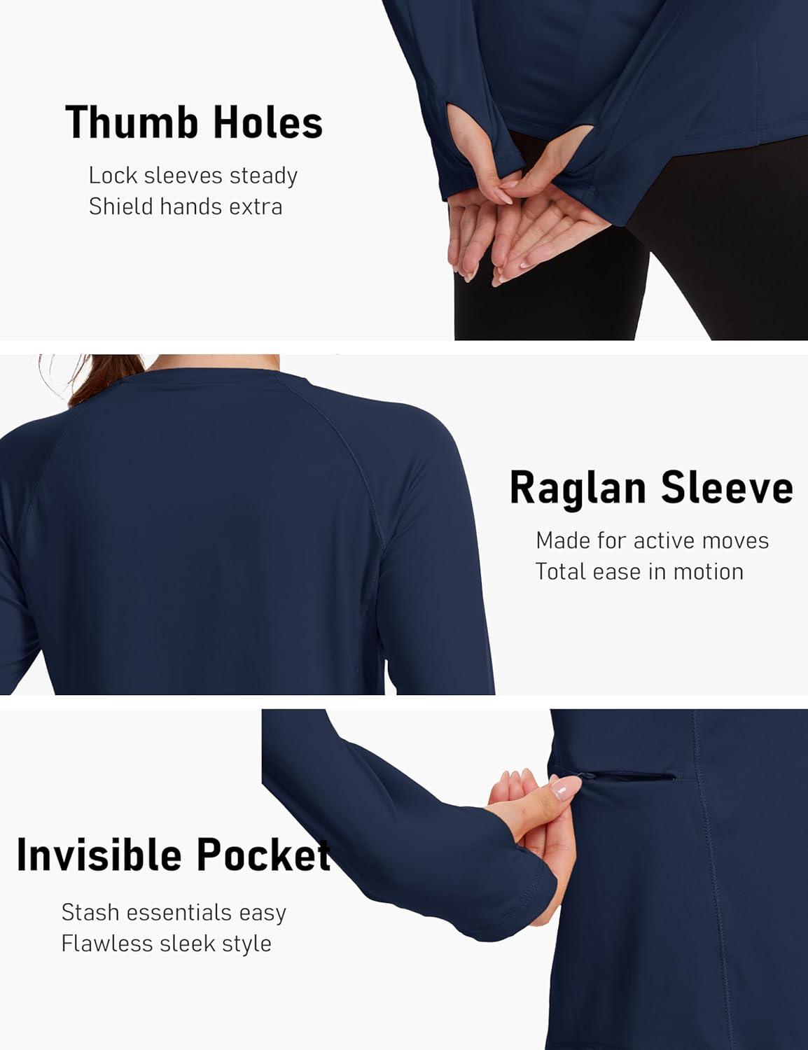 imageTACVASEN Sun Shirt Women Long Sleeve Athletic Yoga UPF 50 Tops with Thumb Holes Quick Dry UV Protection Running ShirtsNavy
