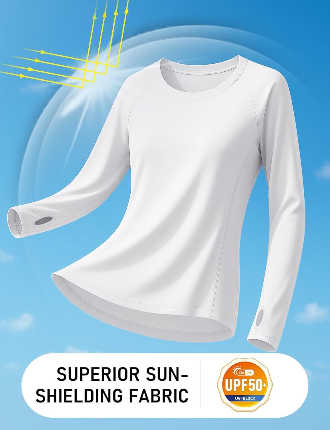 imageTACVASEN Sun Shirt Women Long Sleeve Athletic Yoga UPF 50 Tops with Thumb Holes Quick Dry UV Protection Running ShirtsWhite