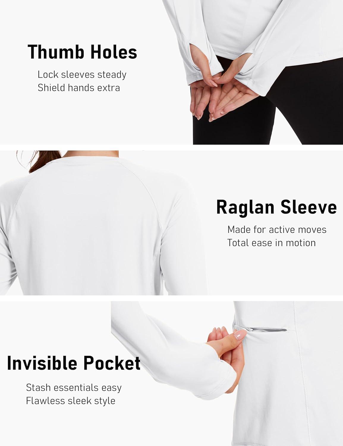 imageTACVASEN Sun Shirt Women Long Sleeve Athletic Yoga UPF 50 Tops with Thumb Holes Quick Dry UV Protection Running ShirtsWhite