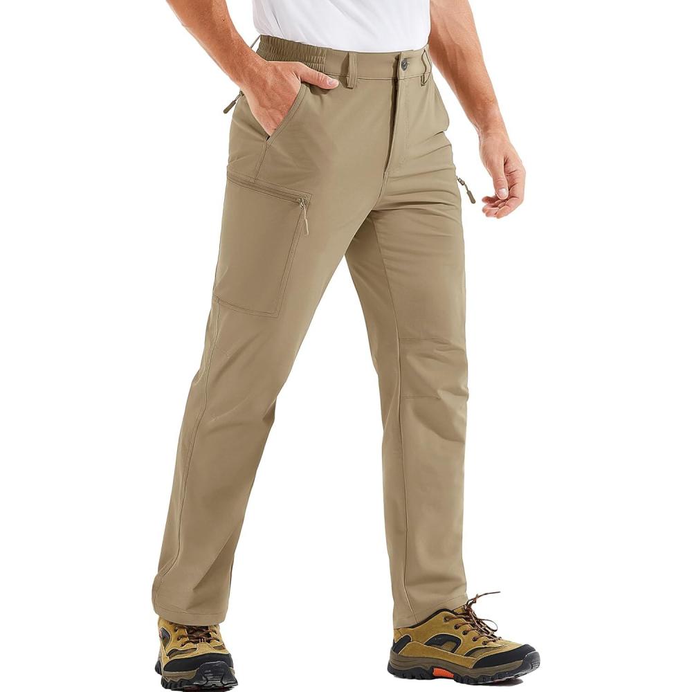 imageTACVASEN Mens Hiking Cargo Pants with 6 Pockets Lightweight Water Resistant Quick Dry Travel Pants for Men Work OutdoorKhaki