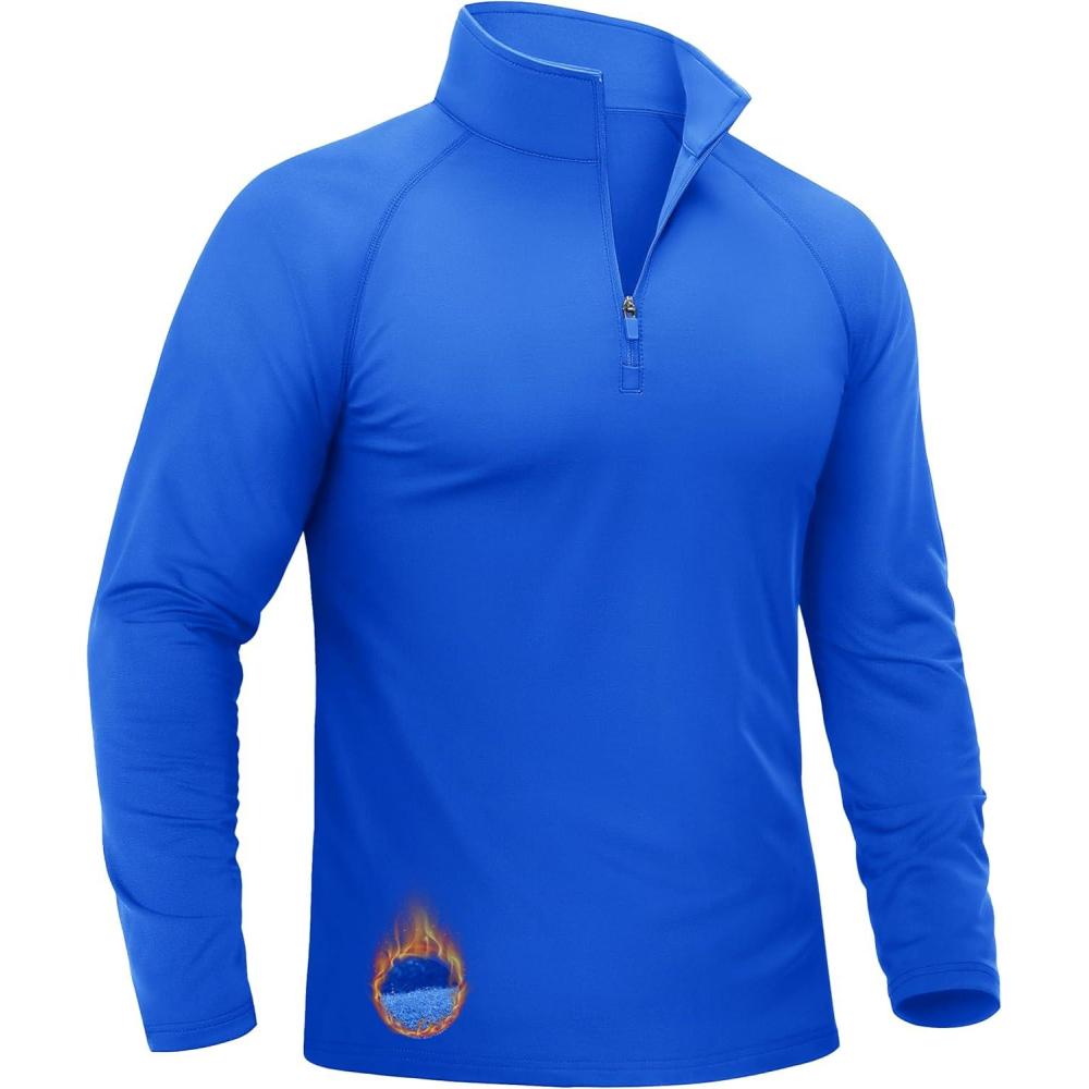 imageTACVASEN Mens Quarter Zip Pullover Fleece Lined Thermal Long Sleeve Golf Shirt 14 Zip Warm Winter SweatshirtsColor Blue