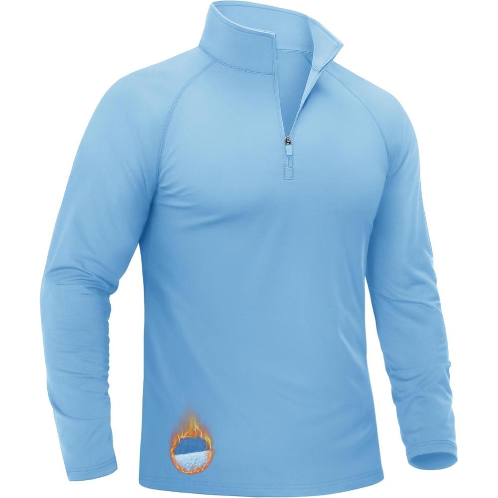 imageTACVASEN Mens Quarter Zip Pullover Fleece Lined Thermal Long Sleeve Golf Shirt 14 Zip Warm Winter SweatshirtsLight Blue