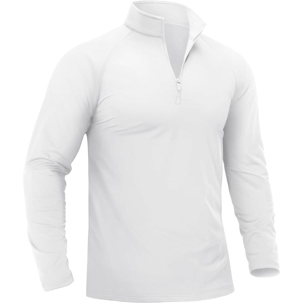 imageTACVASEN Mens Quarter Zip Pullover Fleece Lined Thermal Long Sleeve Golf Shirt 14 Zip Warm Winter SweatshirtsWhite
