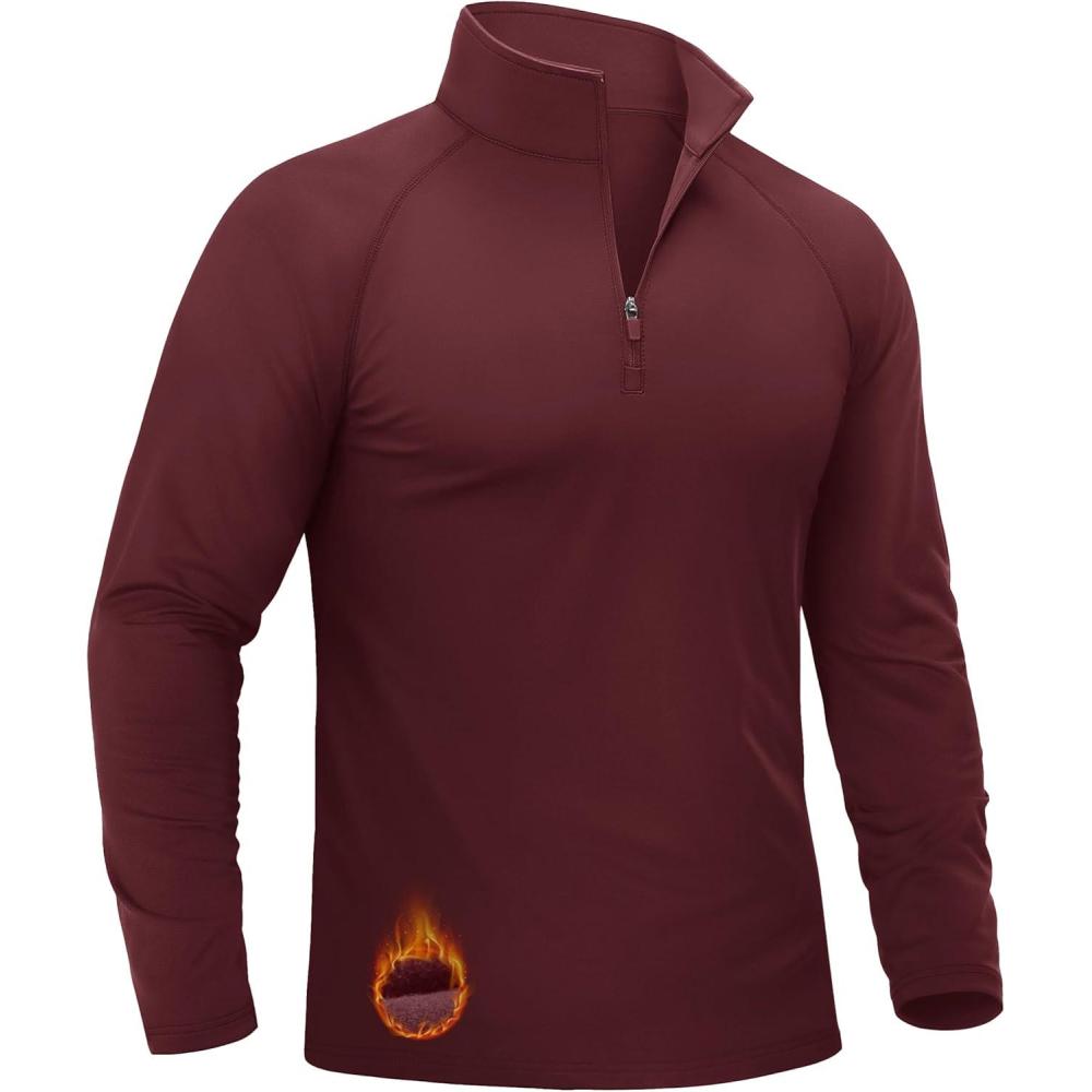 imageTACVASEN Mens Quarter Zip Pullover Fleece Lined Thermal Long Sleeve Golf Shirt 14 Zip Warm Winter SweatshirtsWine Red