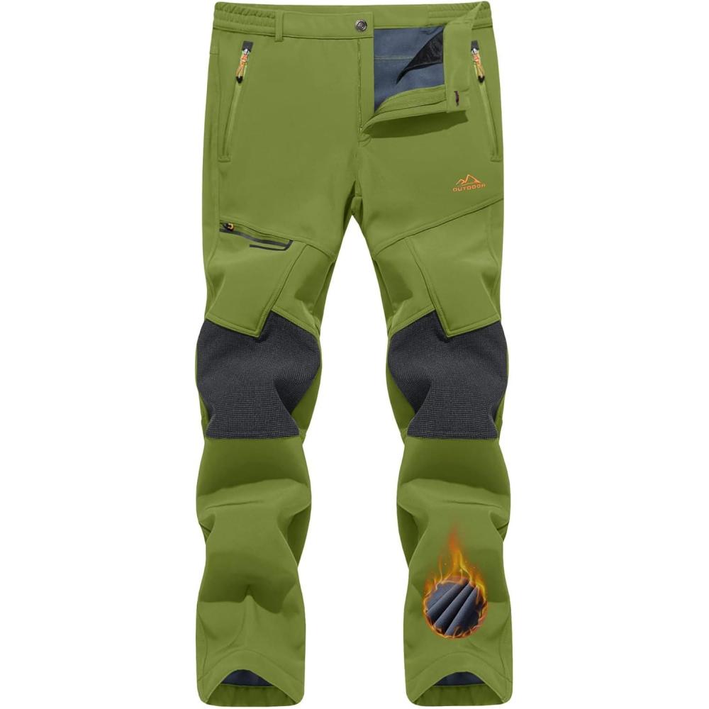 imageTACVASEN Mens Snow Ski Pants Winter Fleece Lined Pants for Mens Water Resistant Snowboarding HikingD Bright Green