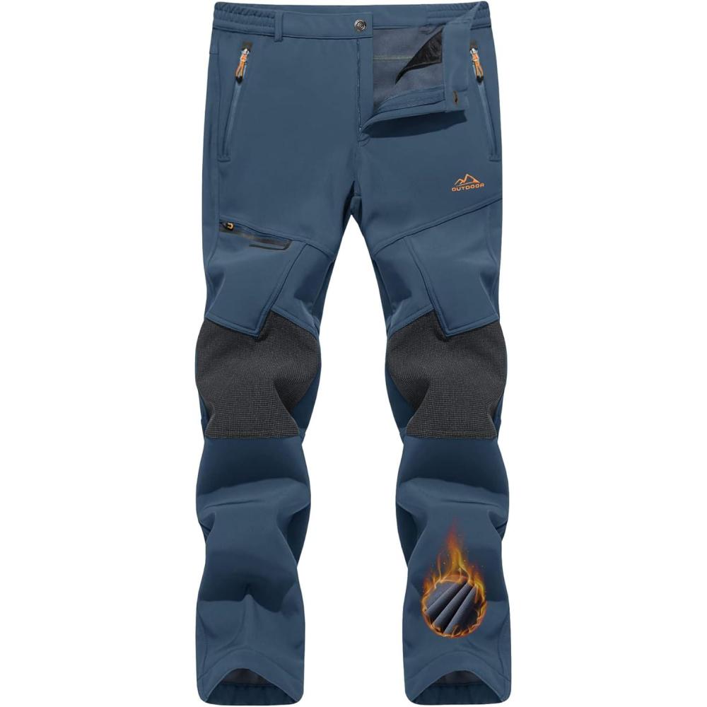 imageTACVASEN Mens Snow Ski Pants Winter Fleece Lined Pants for Mens Water Resistant Snowboarding HikingDark Blue