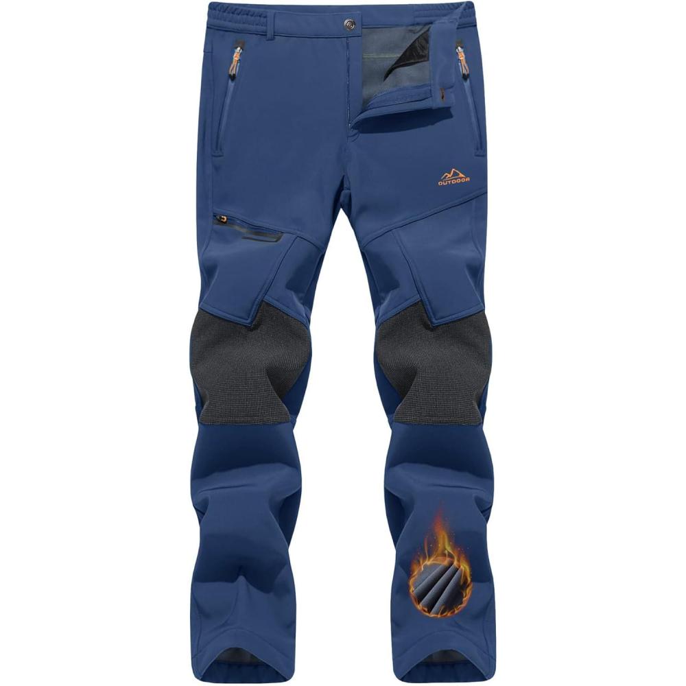 imageTACVASEN Mens Snow Ski Pants Winter Fleece Lined Pants for Mens Water Resistant Snowboarding HikingDenim Blue