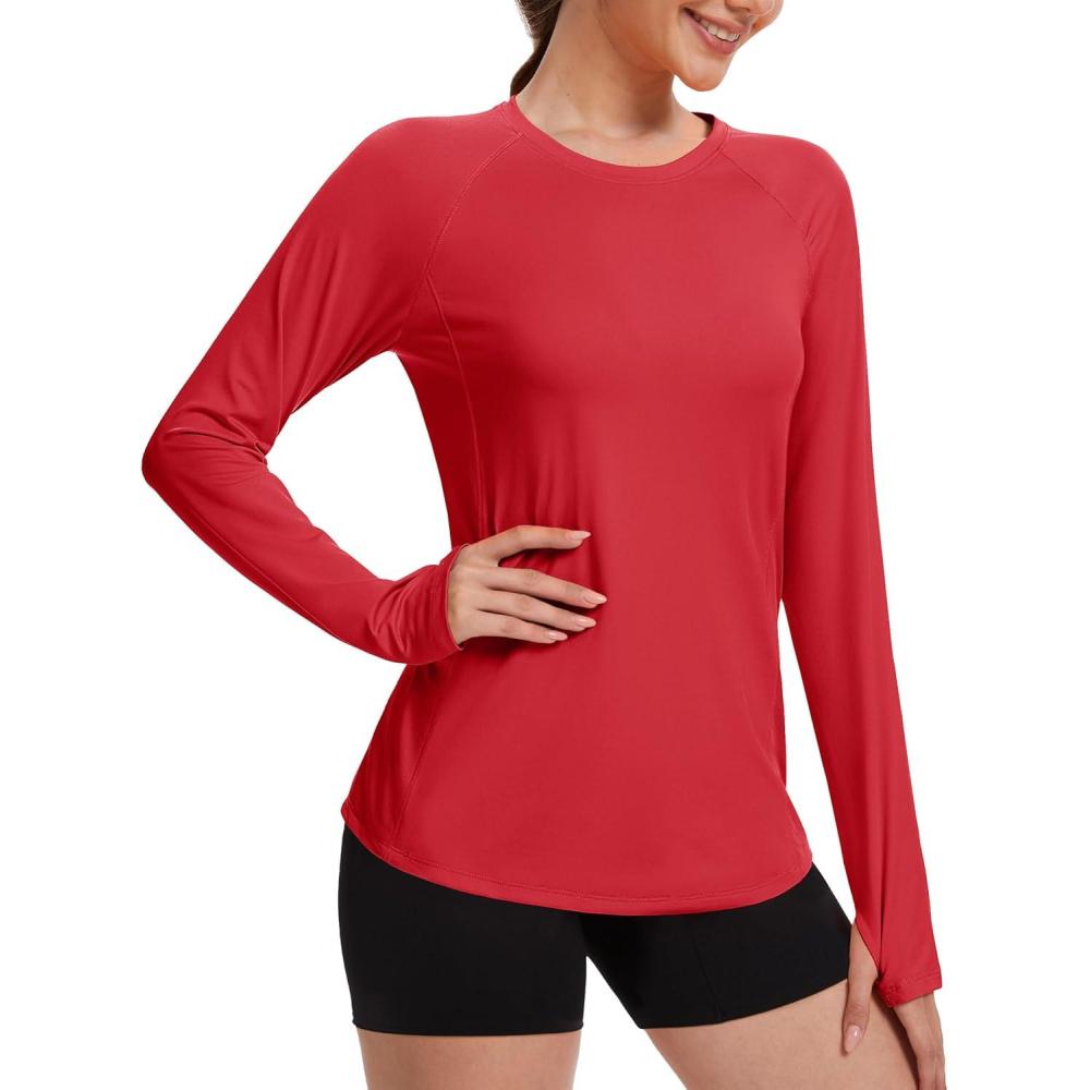 imageTACVASEN Sun Shirt Women Long Sleeve Athletic Yoga UPF 50 Tops with Thumb Holes Quick Dry UV Protection Running ShirtsTomatored