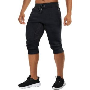 imageTACVASEN Mens 34 Long Cotton Casual Shorts Jogger Capri Pants Zipper Black