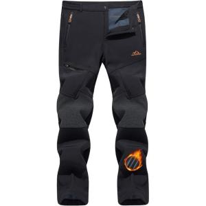 imageTACVASEN Mens Snow Ski Pants Winter Fleece Lined Pants for Mens Water Resistant Snowboarding HikingBlack