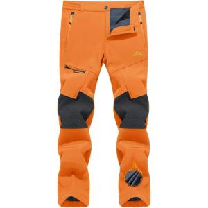 imageTACVASEN Mens Snow Ski Pants Winter Fleece Lined Pants for Mens Water Resistant Snowboarding HikingBright Orange