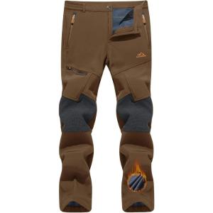 imageTACVASEN Mens Snow Ski Pants Winter Fleece Lined Pants for Mens Water Resistant Snowboarding HikingCoffee