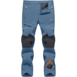 imageTACVASEN Mens Snow Ski Pants Winter Fleece Lined Pants for Mens Water Resistant Snowboarding HikingLight Blue