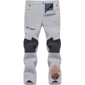 imageTACVASEN Mens Snow Ski Pants Winter Fleece Lined Pants for Mens Water Resistant Snowboarding HikingLight Gray