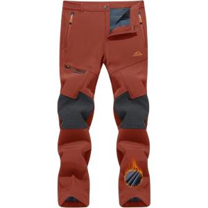 imageTACVASEN Mens Snow Ski Pants Winter Fleece Lined Pants for Mens Water Resistant Snowboarding HikingOrange Red