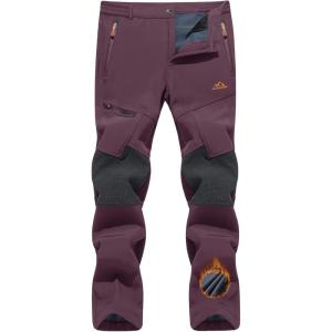 imageTACVASEN Mens Snow Ski Pants Winter Fleece Lined Pants for Mens Water Resistant Snowboarding HikingPurple Red