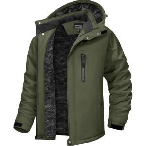 imageTACVASEN Mens Winter Jacket Waterproof Ski Coat Warm Fleece Lined Windproof Snowboard Jacket with 4 Pockets HikingArmy Green