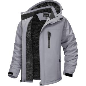 imageTACVASEN Mens Winter Jacket Waterproof Ski Coat Warm Fleece Lined Windproof Snowboard Jacket with 4 Pockets HikingLight Grey