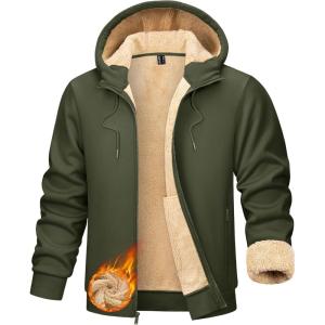 imageTACVASEN Mens Zip Up Sherpa Lined Hoodies Thick Fleece Heavyweight Jacket Windproof Thermal Zipper SweatshirtGreen