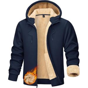 imageTACVASEN Mens Zip Up Sherpa Lined Hoodies Thick Fleece Heavyweight Jacket Windproof Thermal Zipper SweatshirtNavy