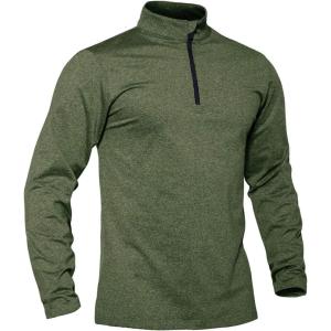 imageTACVASEN Mens Quarter Zip Pullover Long Sleeve Golf Sweatshirts 14 Zip Sweaters Winter Fleece Lined Thermal ShirtGreen