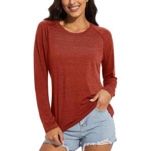 imageTACVASEN Women T Shirts Long Sleeve Sun Protection Shirts UPF 50 Workout Shirts Running Shirts Athletic Shirts VioletsDark Orange